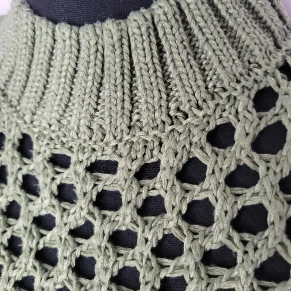 Cropped‎ Sweater Fish Knit Size Large Olive Green Cover Up Crochet Club